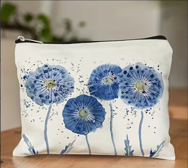 Trousse de maquillage "Fleur bleue aquarelle"