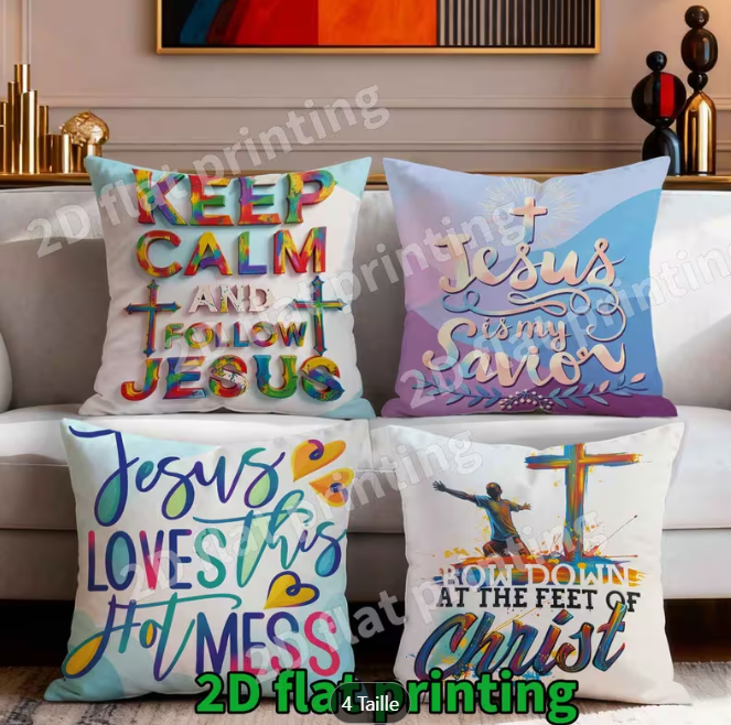 4 coussins "message chrétien"