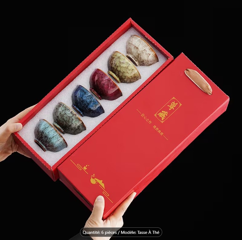 Boite de cadeau 6 pièces de bols à thé (rouge)